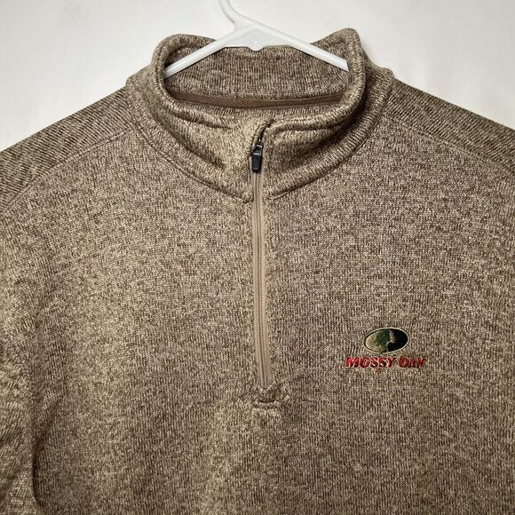 Mossy Oak 1/4 Zip Pullover Sweater Jacket Mens Size Medium Tan Brown Fleece EUC - Picture 2 of 9